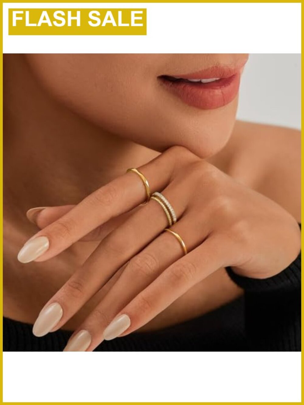 18K Gold Plated Stackable Rings Set with Cubic Zirconia - Picture 2 of 6